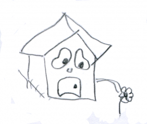 Sad house picking flowers
